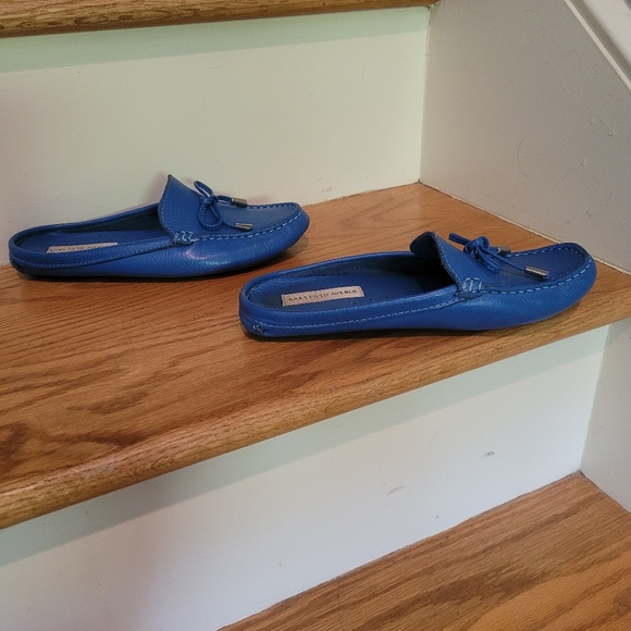 Saks Fifth Avenue Blue Leather Slip-on Loafers - Picture 6 of 7